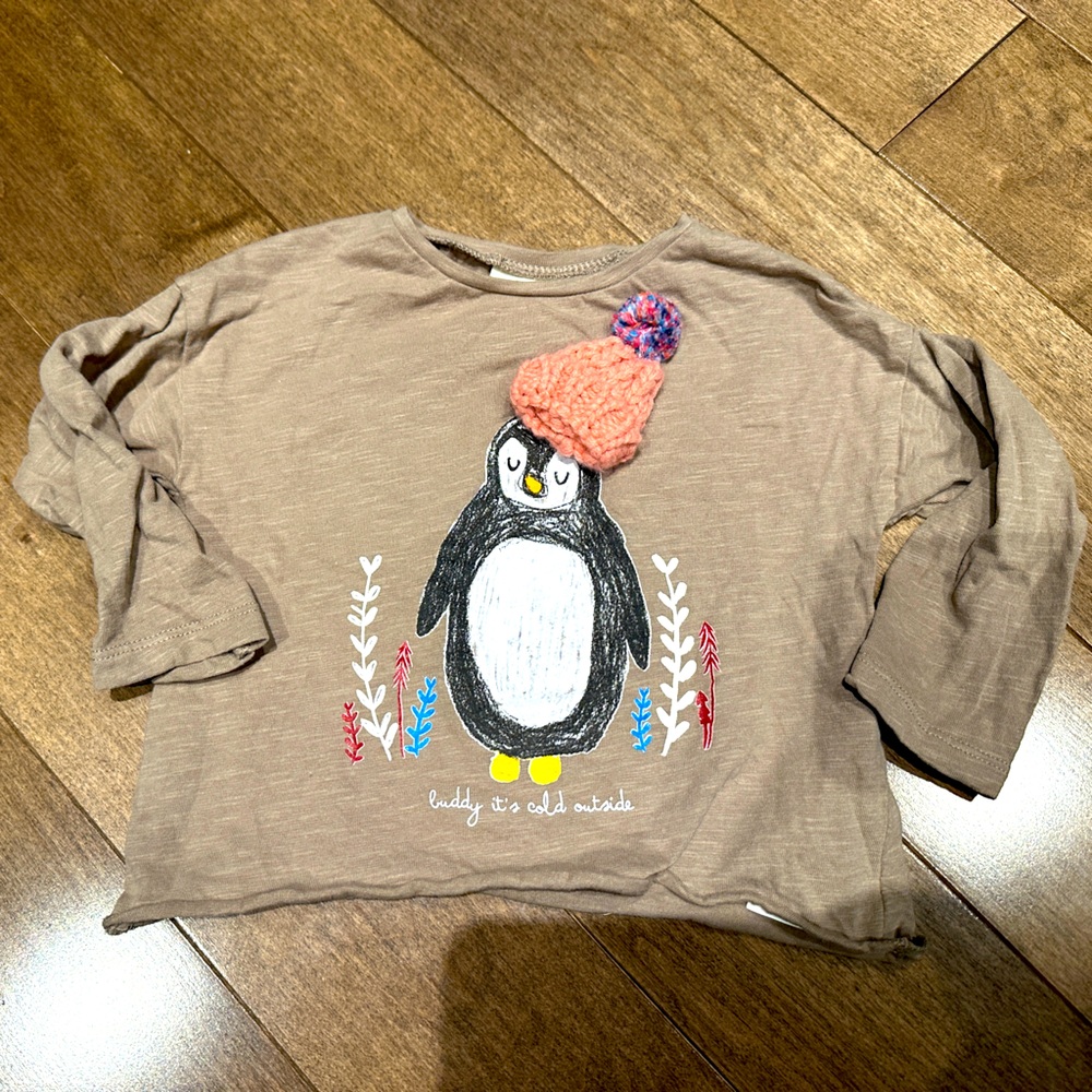 🎉BUNDLE 10 for $20🎉ZARA • Kids Brown Penguin Shirt - Picture 1 of 3